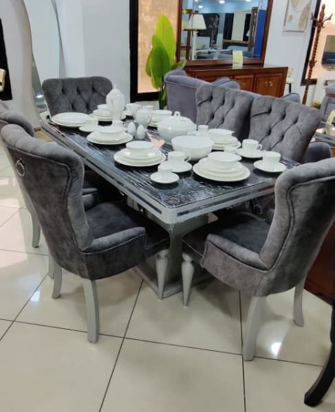 TABLE SALON MANGER CESAR PLUS 6 CHAISE GRIS NARDO ARGENTE PR01823