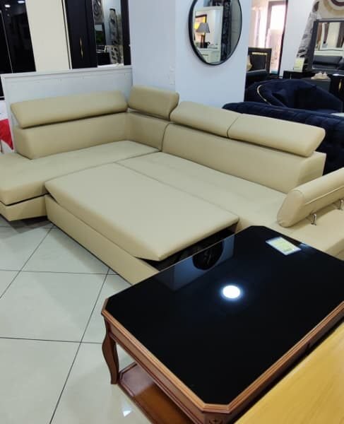 SALON L COUVERTIBALE SEMI CUIRE BEIGE PR01847