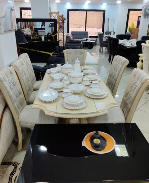 TABLE SALON ROYALE BEIGE MARBRE 6 CHAISES REINA 3