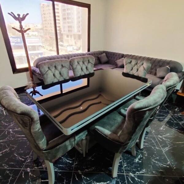 TABLE SALON MANGER CESAR PLUS 6 CHAISE GRIS NARDO ARGENTE PR01823