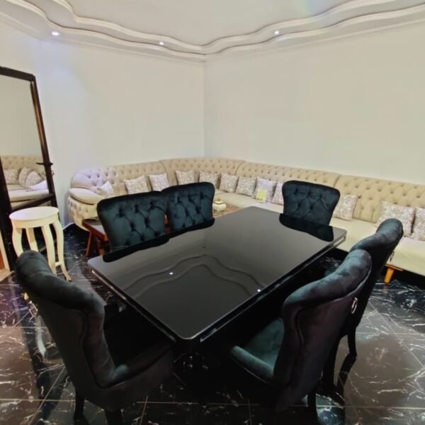 TABLE SALON MANGER CESAR 6 CHAISE NOIR ARGENTE PR01729